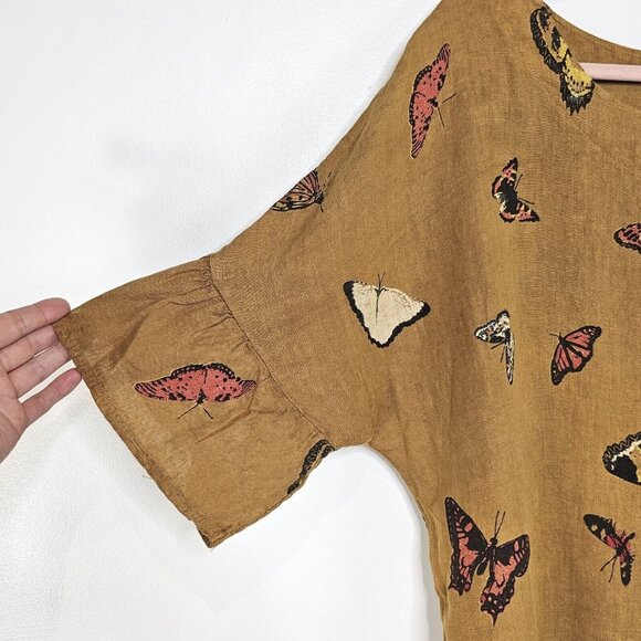 Viola Borghi Womens Linen Blouse Small Tan Boho Oversized Ethereal Baggy Relaxed - Picture 8 of 13